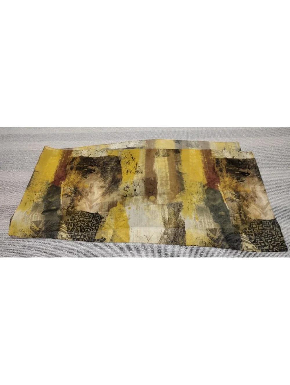 Vintage Mustard Sheer Scarf Safari Wild Animals Zebra Elephant Bohemian African